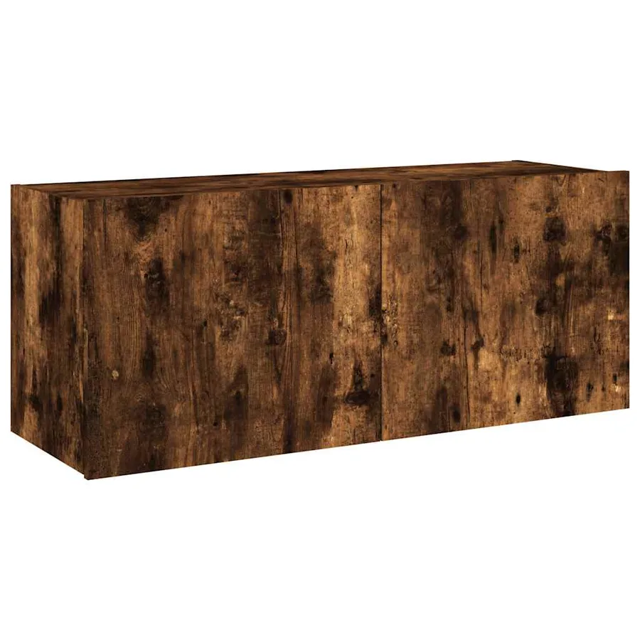 Meuble TV mural avec lumières LED chêne fumé 100x35x41 cm - 3