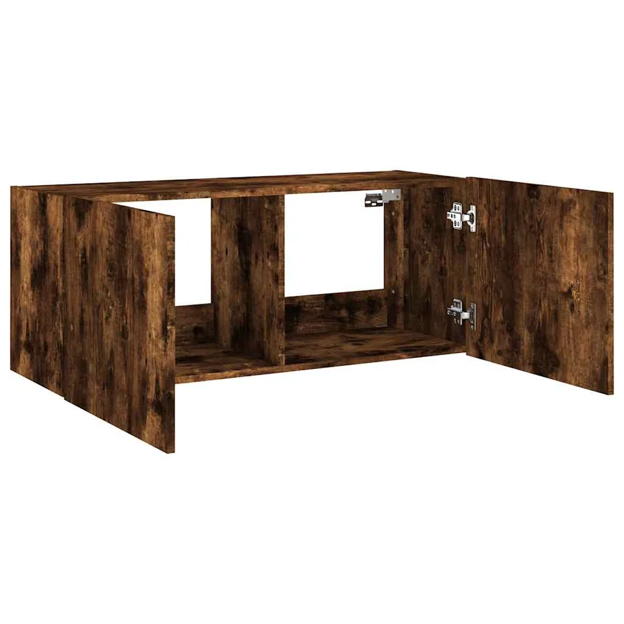 Meuble TV mural avec lumières LED chêne fumé 100x35x41 cm - 8