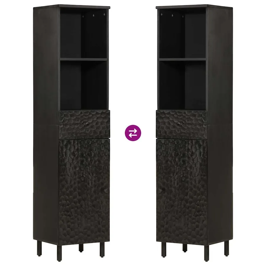 Armoire de salle de bain noir 38x33x160 cm bois massif manguier - 6