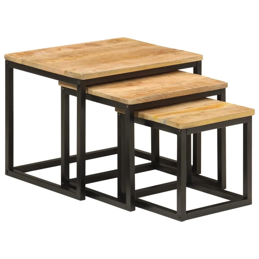 Tables basses gigognes 3 pcs bois massif de manguier et fer - 11