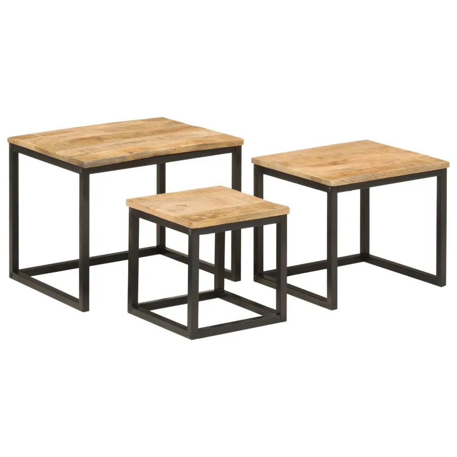 Tables basses gigognes 3 pcs bois massif de manguier et fer - 2