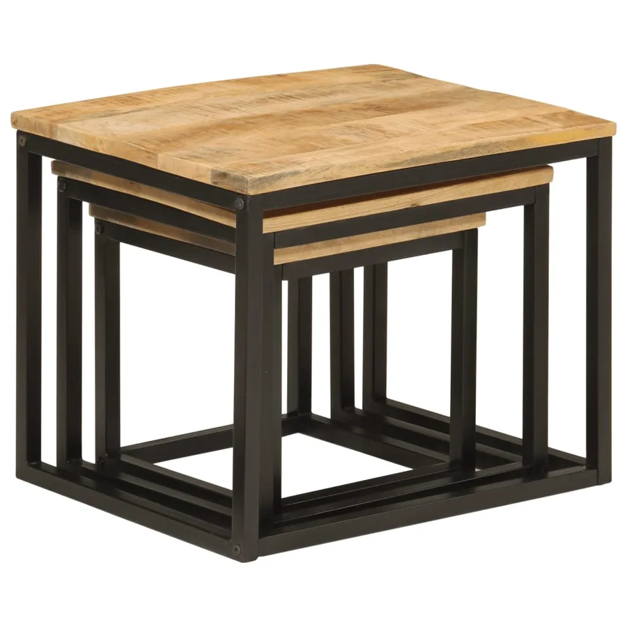 Tables basses gigognes 3 pcs bois massif de manguier et fer - 3