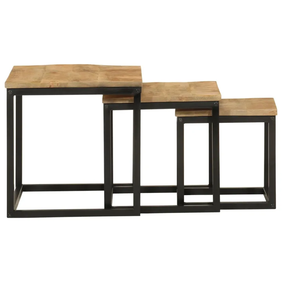 Tables basses gigognes 3 pcs bois massif de manguier et fer - 4