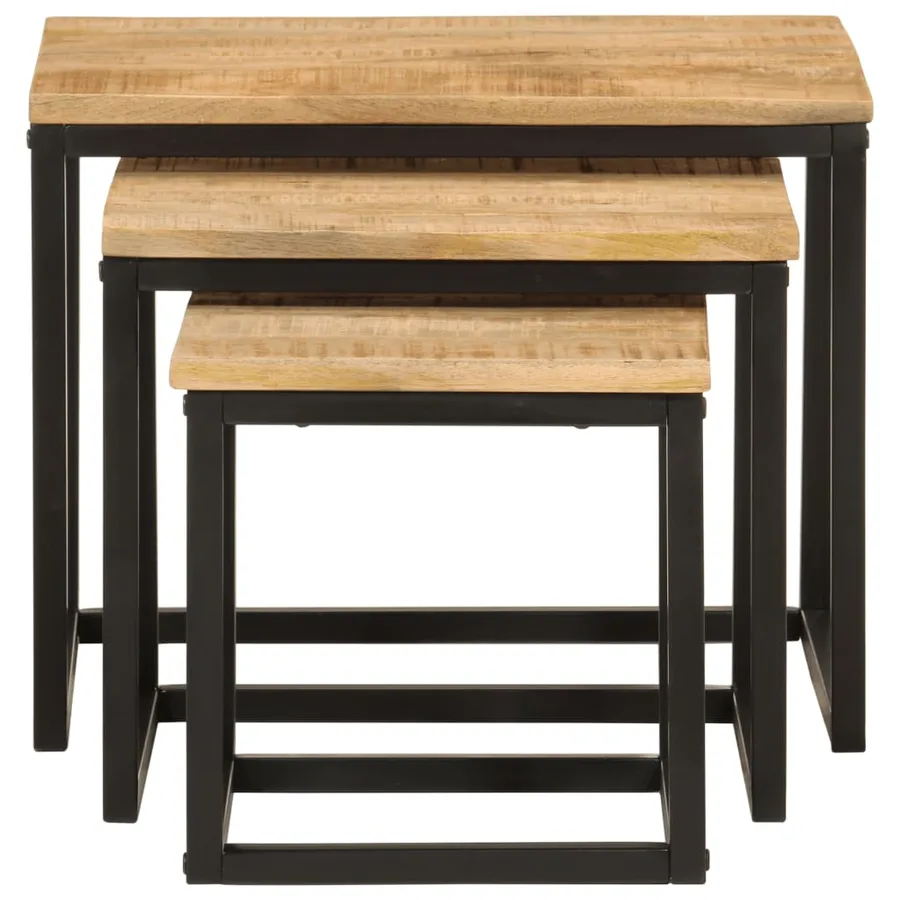 Tables basses gigognes 3 pcs bois massif de manguier et fer - 5