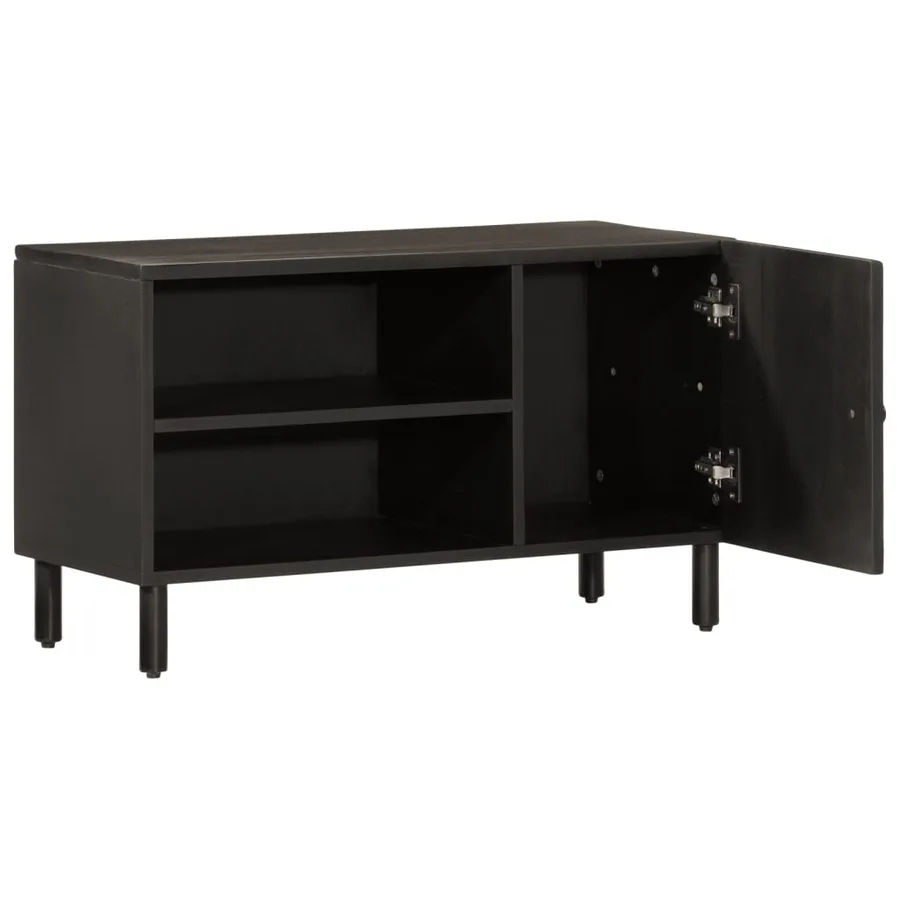 Meuble TV noir 80x31x46 cm bois massif de manguier - 2