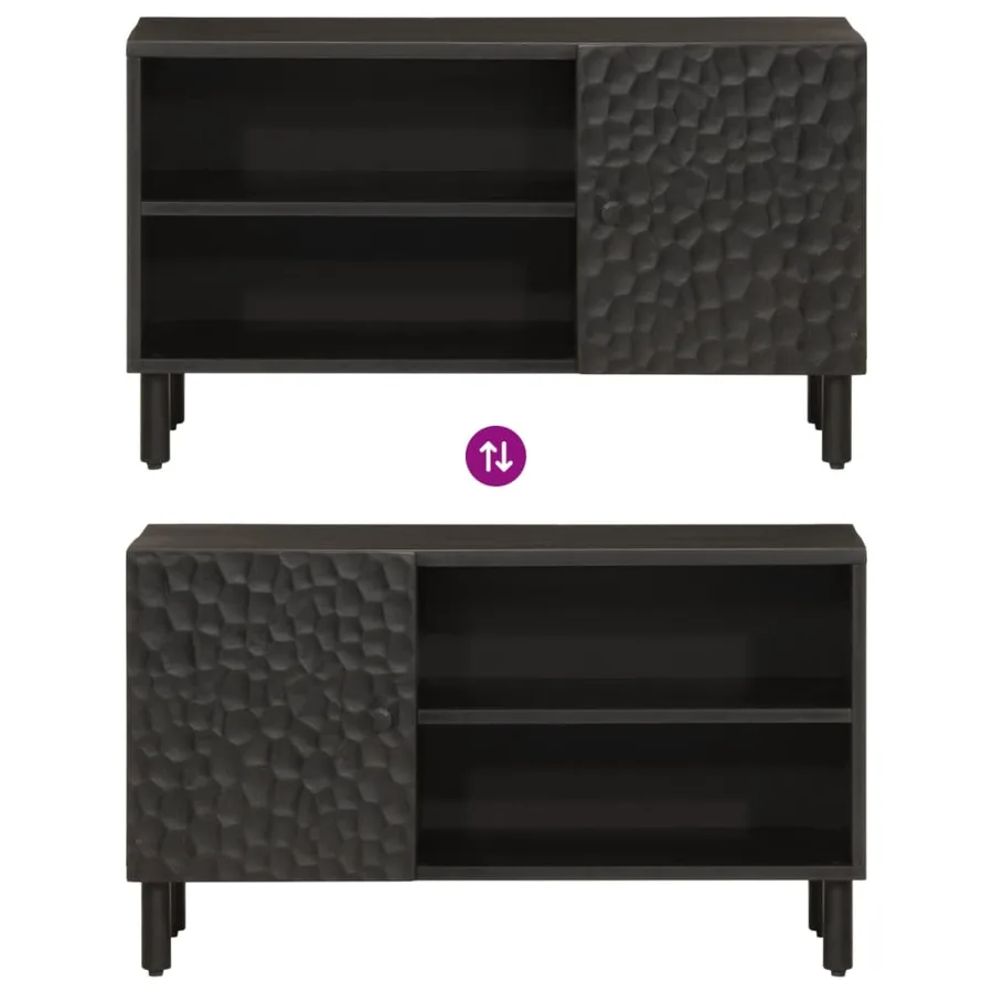 Meuble TV noir 80x31x46 cm bois massif de manguier - 6