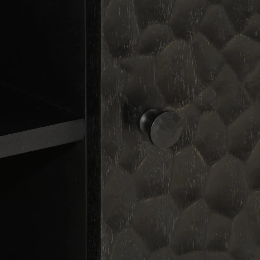 Meuble TV noir 80x31x46 cm bois massif de manguier - 8