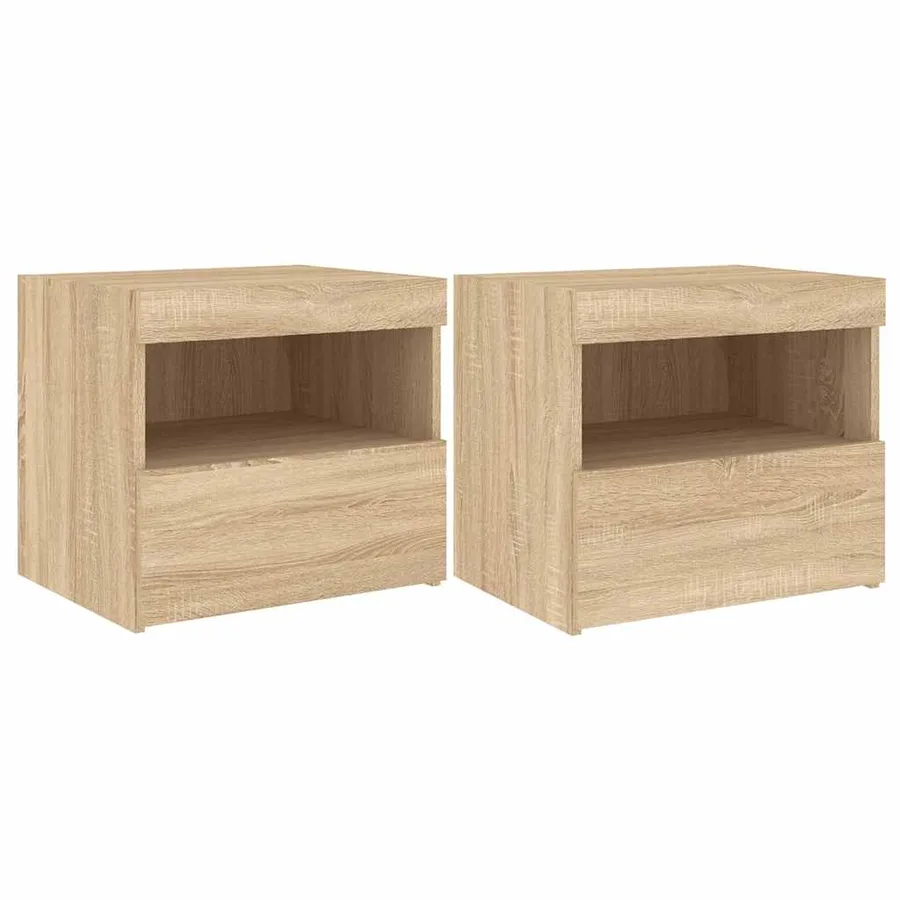 Tables de chevet et lumières LED 2 pcs chêne sonoma 50x40x45 cm - 2