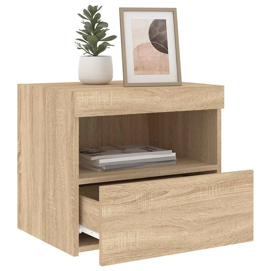 Tables de chevet et lumières LED 2 pcs chêne sonoma 50x40x45 cm - 5