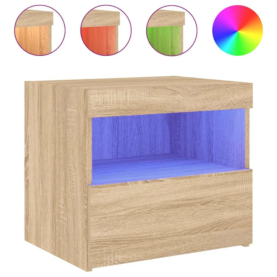 Tables de chevet et lumières LED 2 pcs chêne sonoma 50x40x45 cm - 6