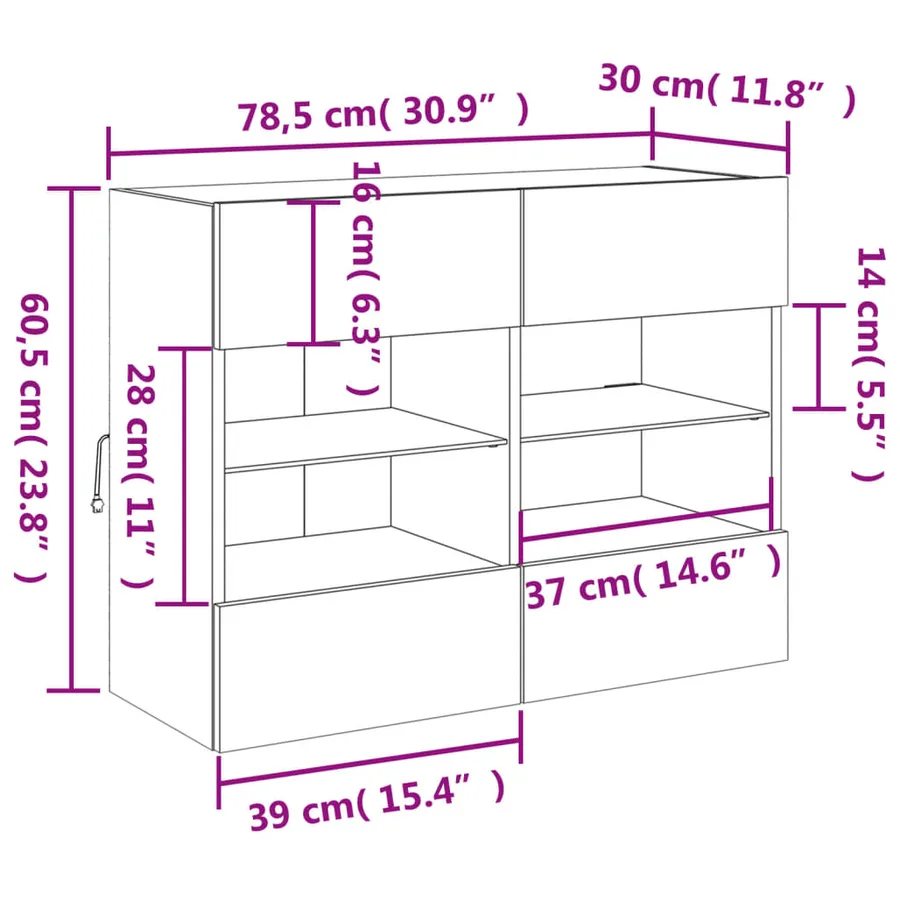 Meuble TV mural avec lumières LED chêne marron 78,5x30x60,5 cm - 17