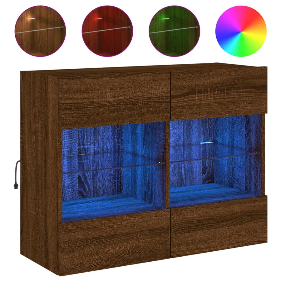 Meuble TV mural avec lumières LED chêne marron 78,5x30x60,5 cm - 2