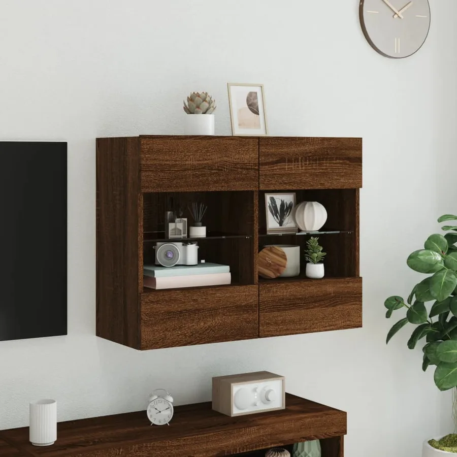 Meuble TV mural avec lumières LED chêne marron 78,5x30x60,5 cm - 4