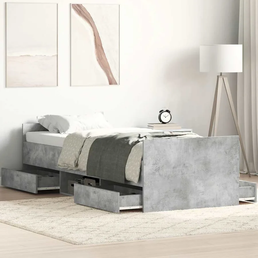 Cadre de lit sans matelas gris béton 90x190 cm