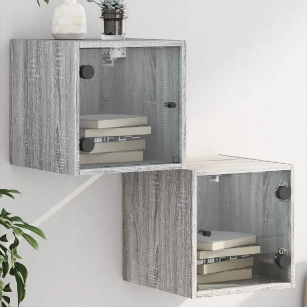 Tables de chevet et portes vitrées 2pcs sonoma gris 35x37x35cm