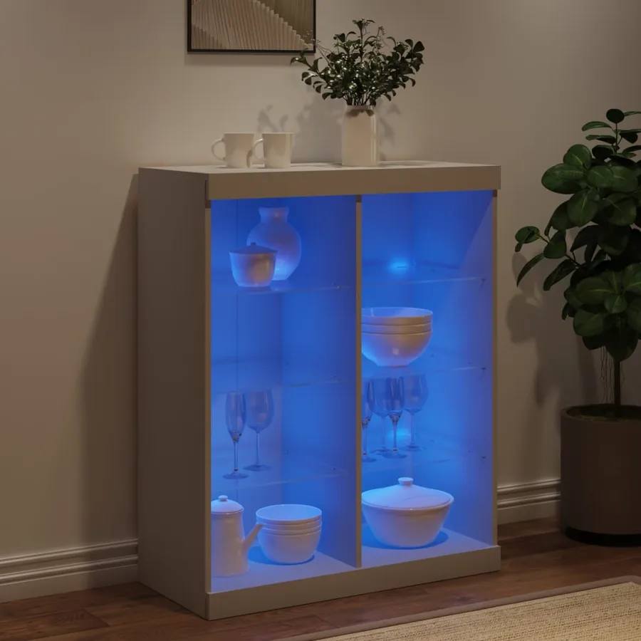 Buffet avec lumières LED blanc 81x37x100 cm - 4