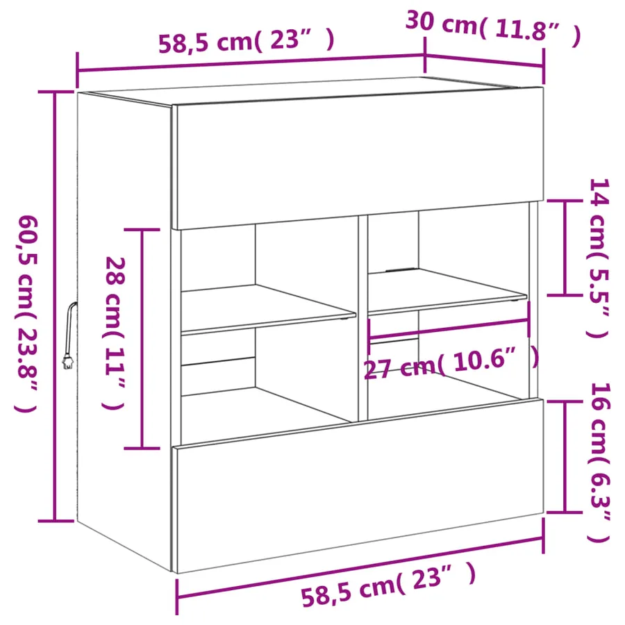 Meuble TV mural avec lumières LED chêne sonoma 58,5x30x60,5 cm - 17