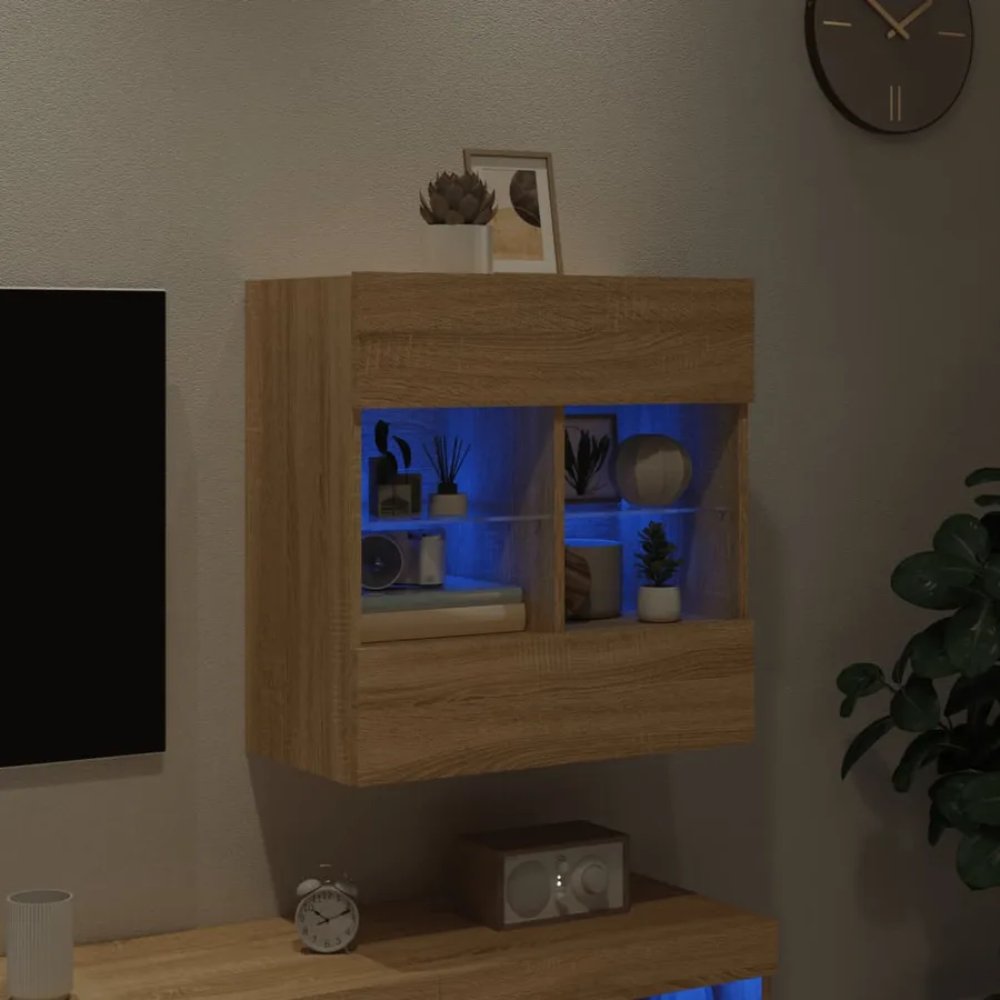 Meuble TV mural avec lumières LED chêne sonoma 58,5x30x60,5 cm - 3