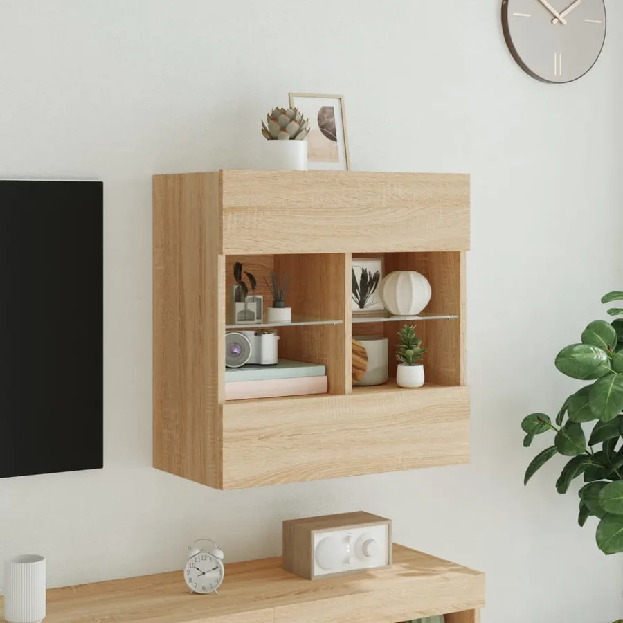 Meuble TV mural avec lumières LED chêne sonoma 58,5x30x60,5 cm - 4
