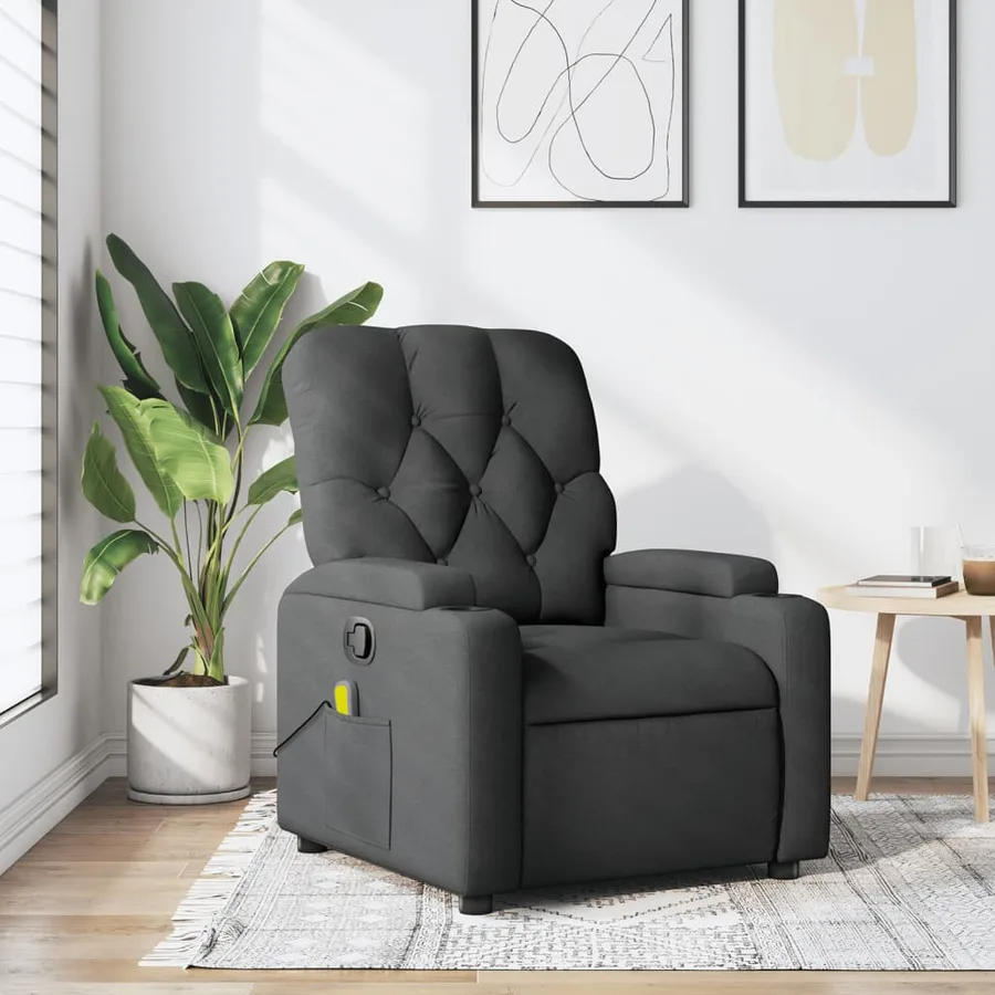 Fauteuil inclinable de massage gris foncé tissu - 12