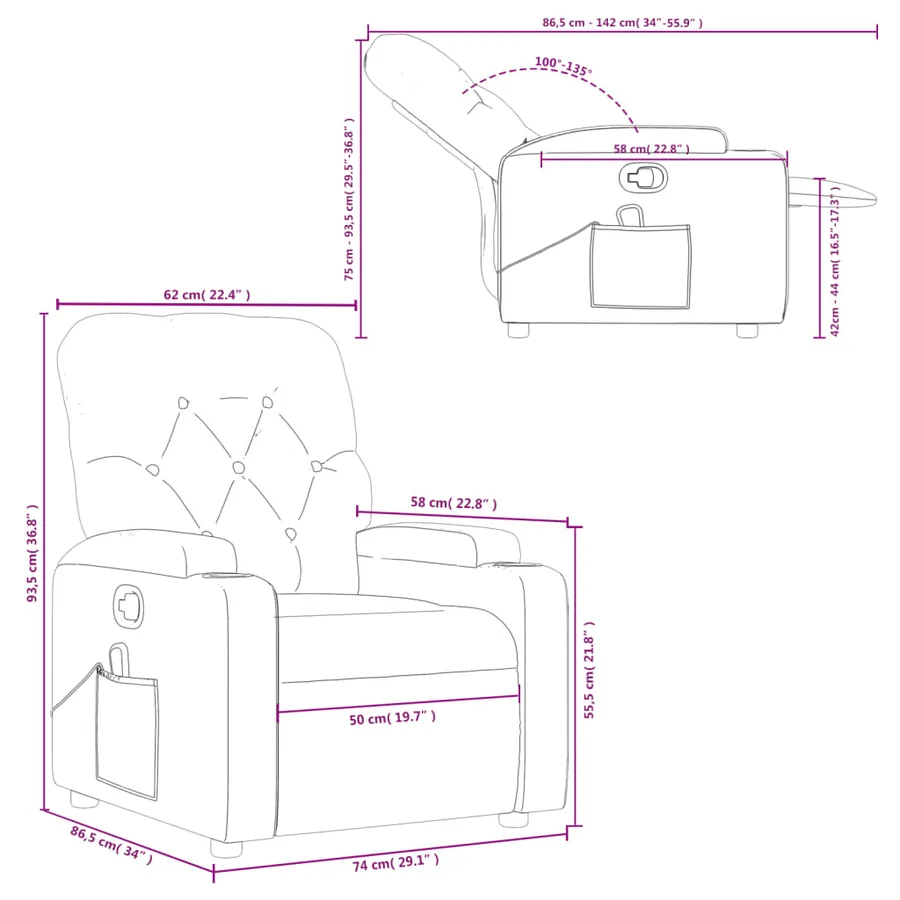 Fauteuil inclinable de massage gris foncé tissu - 13