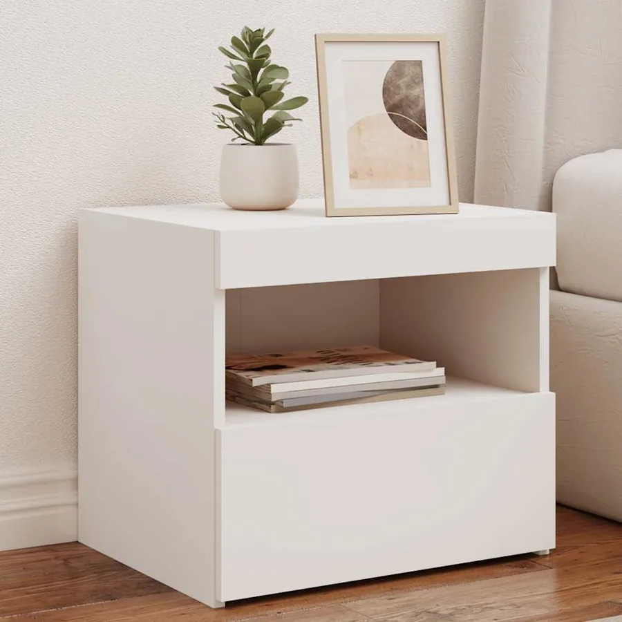 Table de chevet avec lumières LED blanc 50x40x45 cm