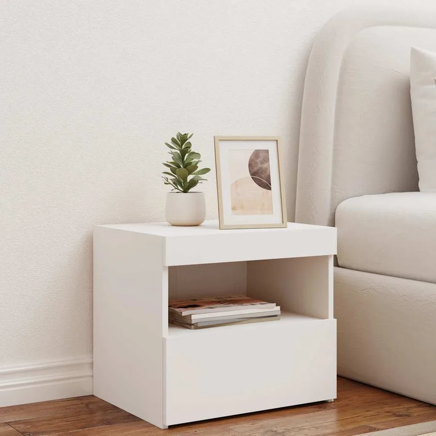 Table de chevet avec lumières LED blanc 50x40x45 cm - 3