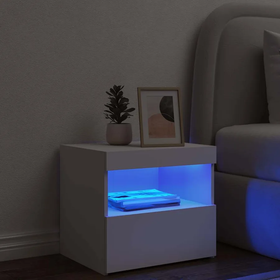 Table de chevet avec lumières LED blanc 50x40x45 cm - 4