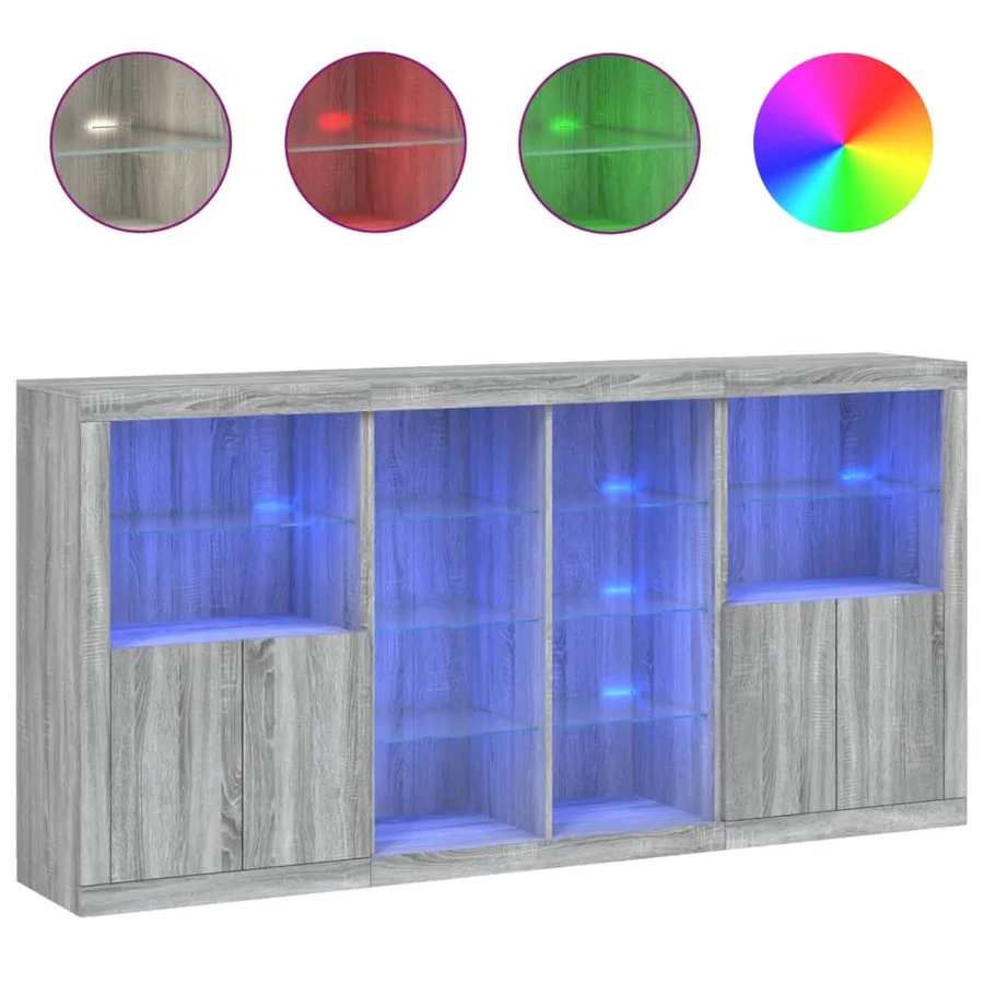 Buffet avec lumières LED sonoma gris 202x37x100 cm - 2