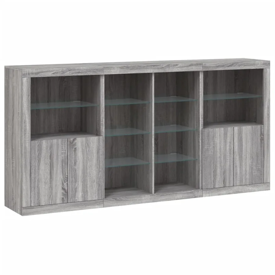 Buffet avec lumières LED sonoma gris 202x37x100 cm - 3