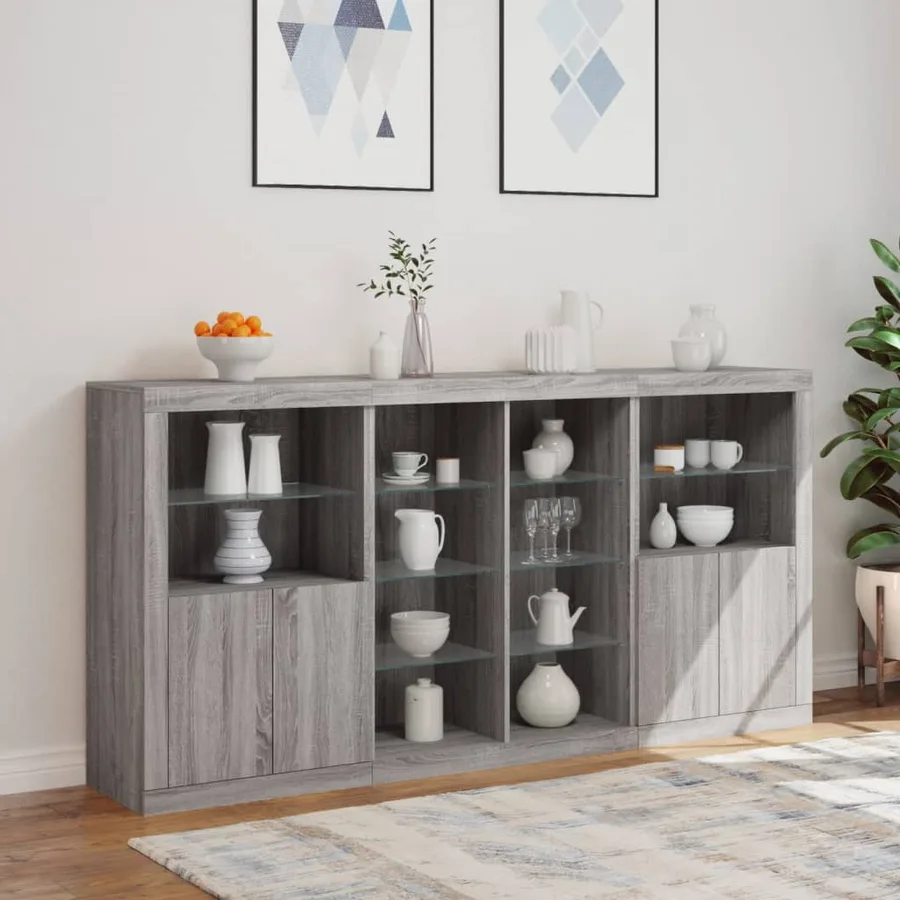 Buffet avec lumières LED sonoma gris 202x37x100 cm - 4