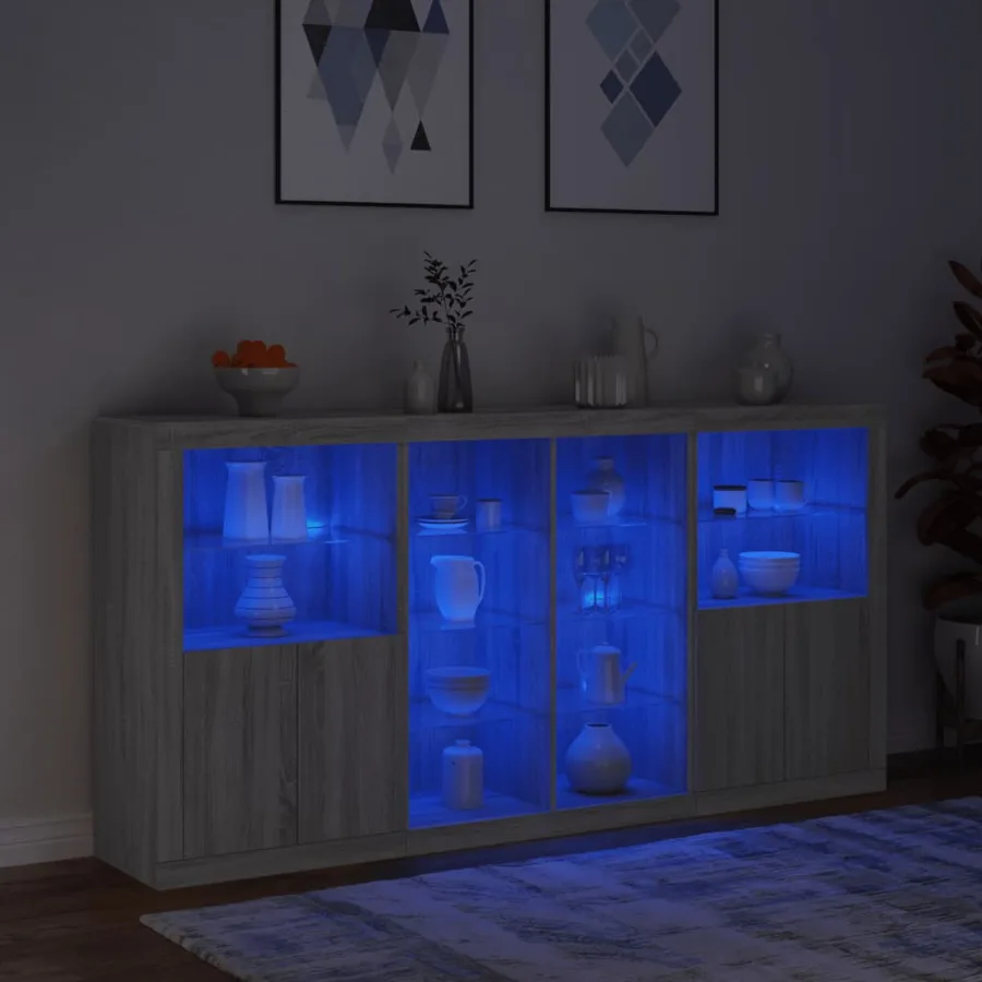 Buffet avec lumières LED sonoma gris 202x37x100 cm - 5