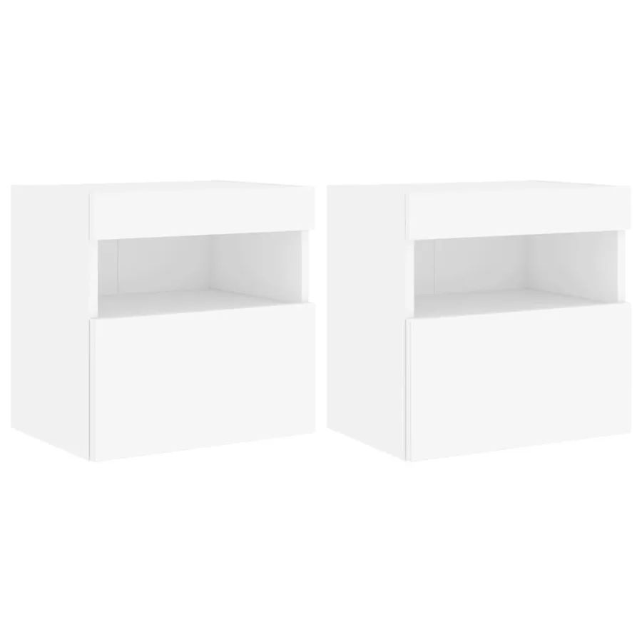 Meubles TV muraux avec lumières LED 2 pcs blanc 40x30x40 cm - 2