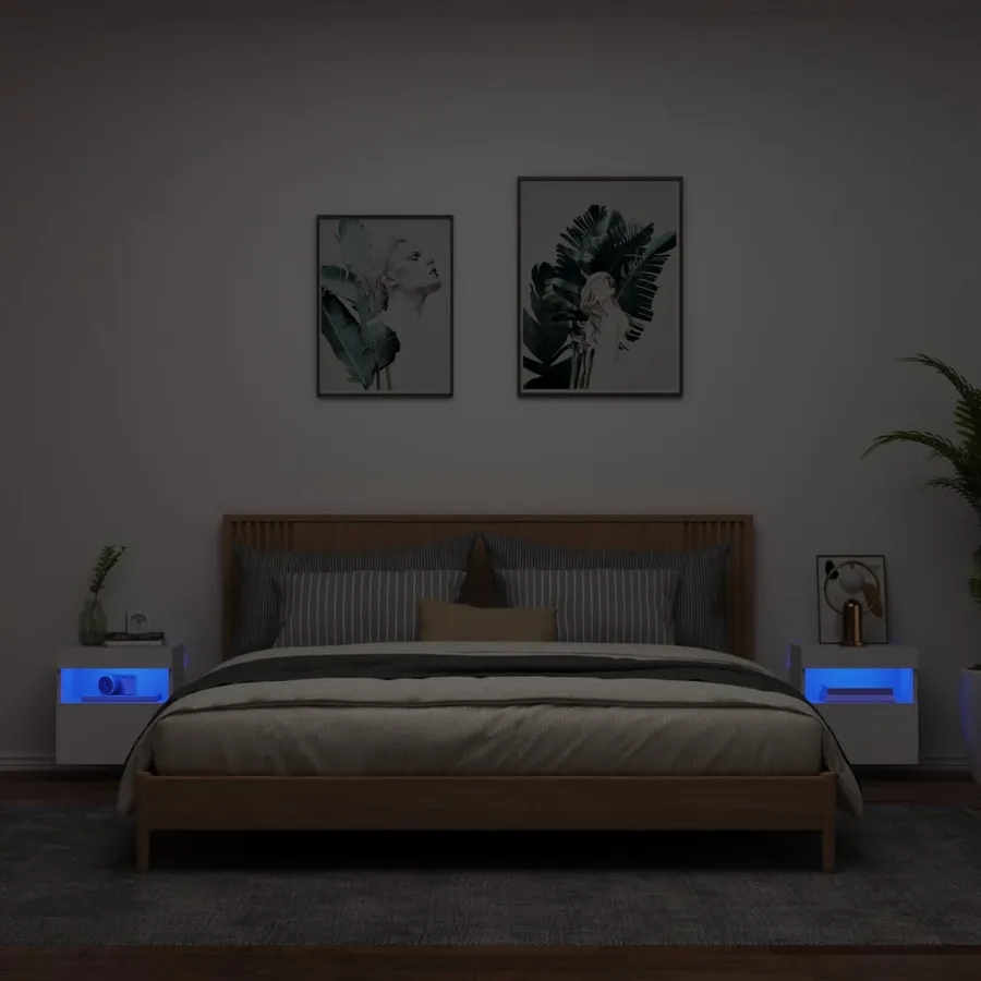 Meubles TV muraux avec lumières LED 2 pcs blanc 40x30x40 cm - 3