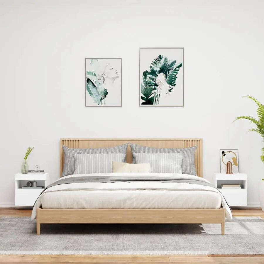 Meubles TV muraux avec lumières LED 2 pcs blanc 40x30x40 cm - 4