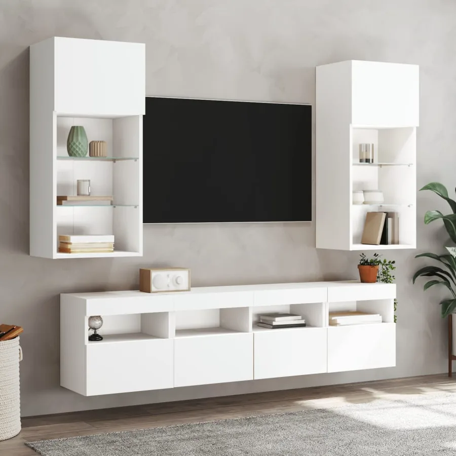 Meubles TV muraux avec lumières LED 2 pcs blanc 40x30x40 cm - 5