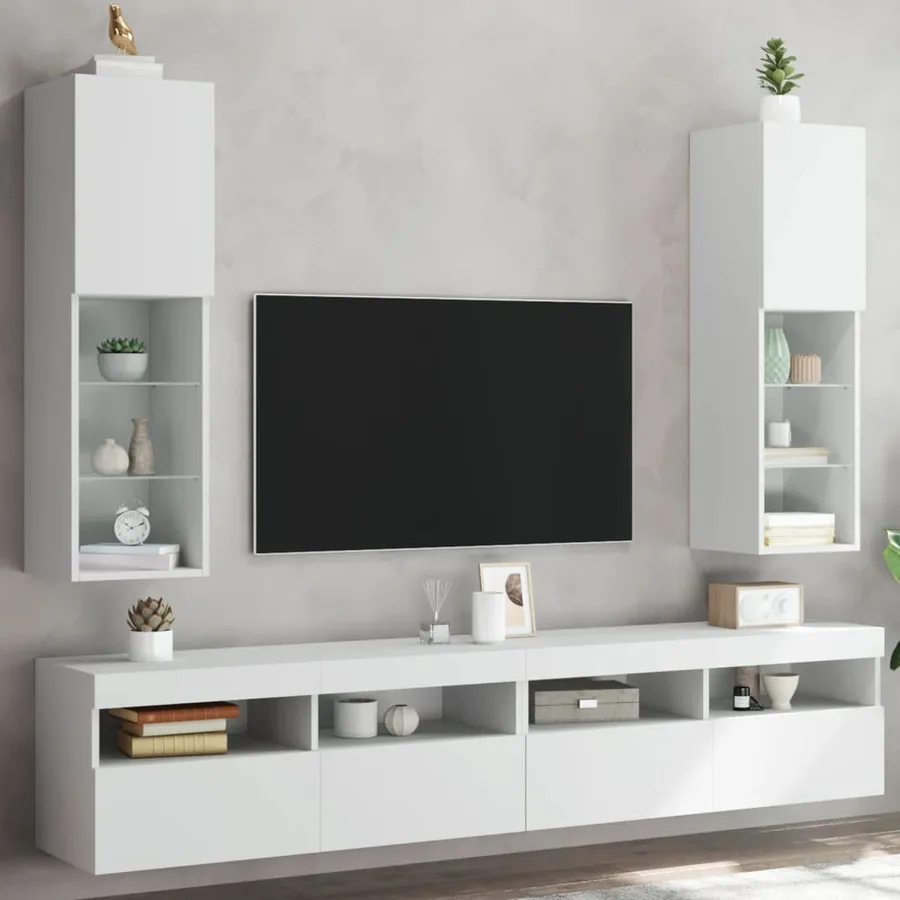 Meubles TV avec lumières LED 2 pcs blanc 30,5x30x102 cm - 3