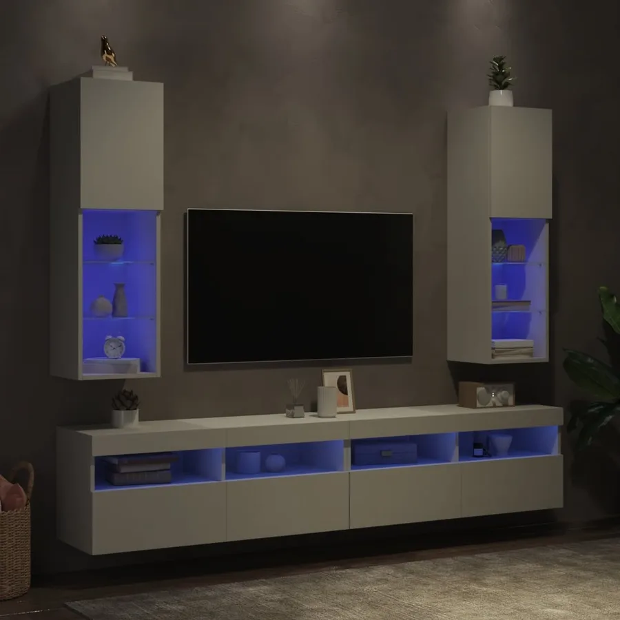 Meubles TV avec lumières LED 2 pcs blanc 30,5x30x102 cm - 4