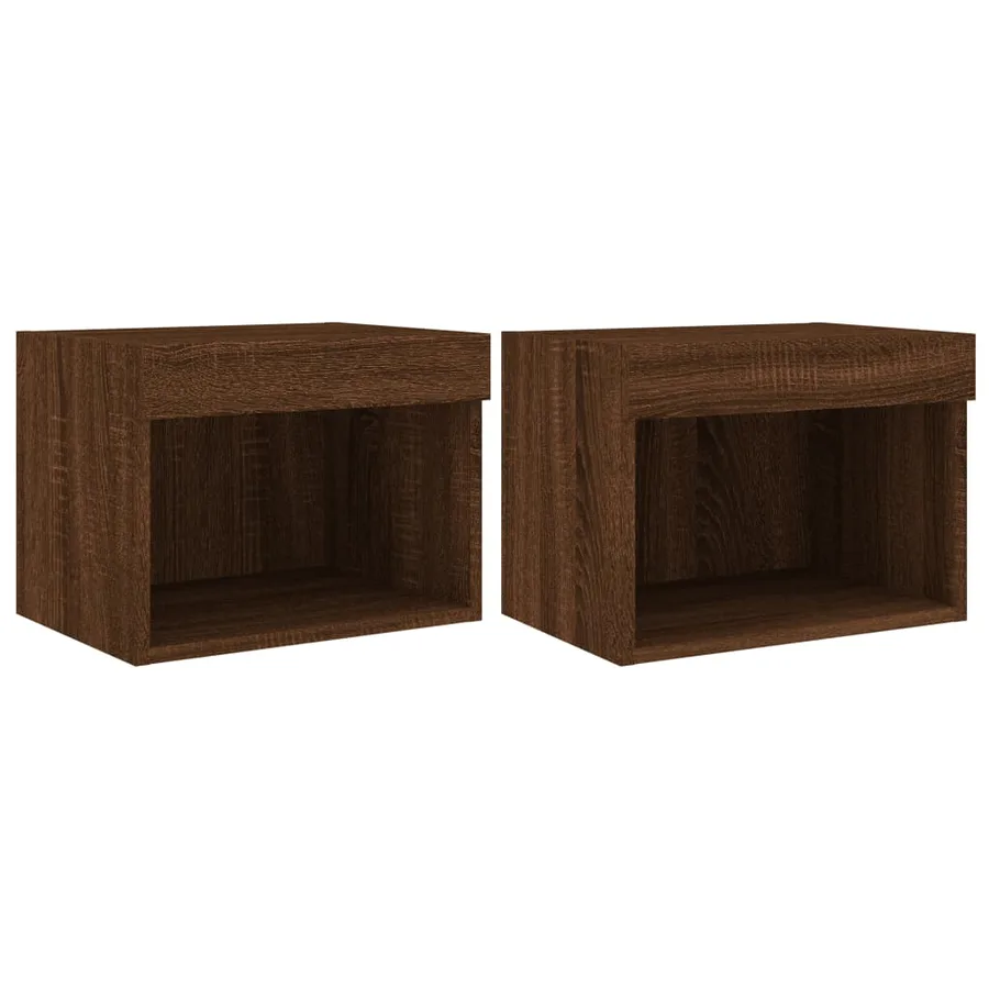 Tables de chevet murales avec lumières LED 2 pcs chêne marron - 2