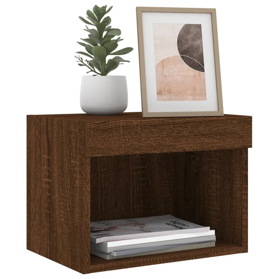 Tables de chevet murales avec lumières LED 2 pcs chêne marron - 6