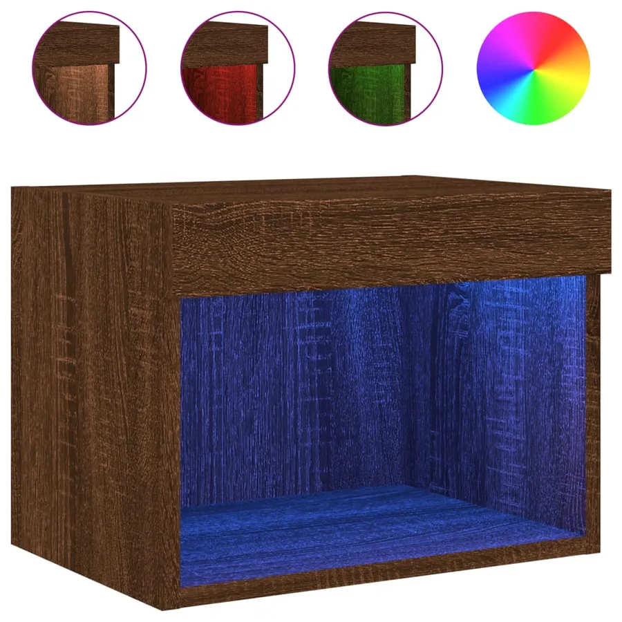 Tables de chevet murales avec lumières LED 2 pcs chêne marron - 7