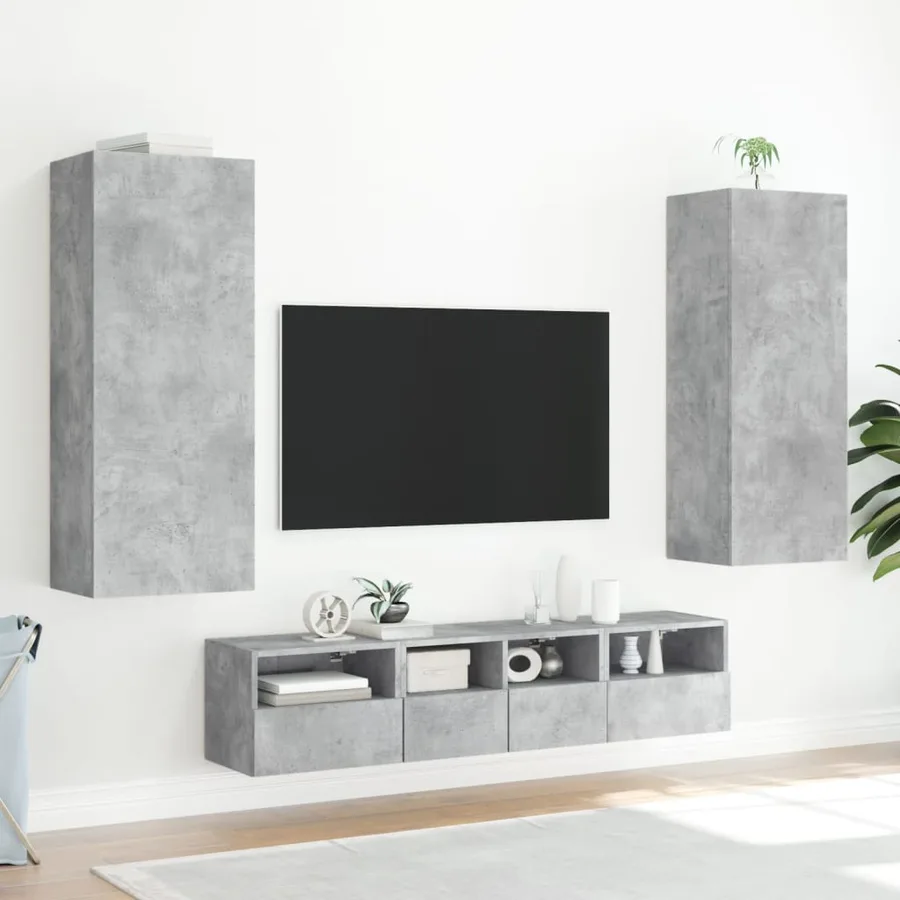 Meuble TV mural gris béton 40,5x30x102 cm bois d'ingénierie - 4
