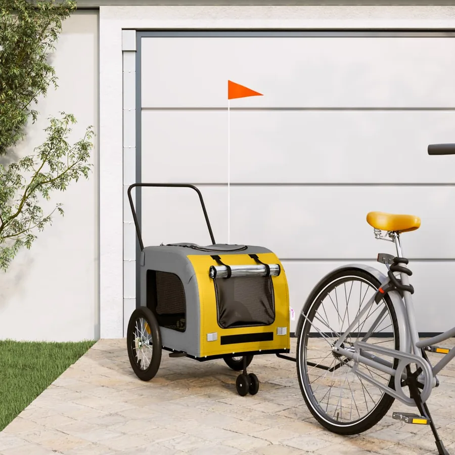 Remorque de vélo pour animaux de compagnie jaune et gris