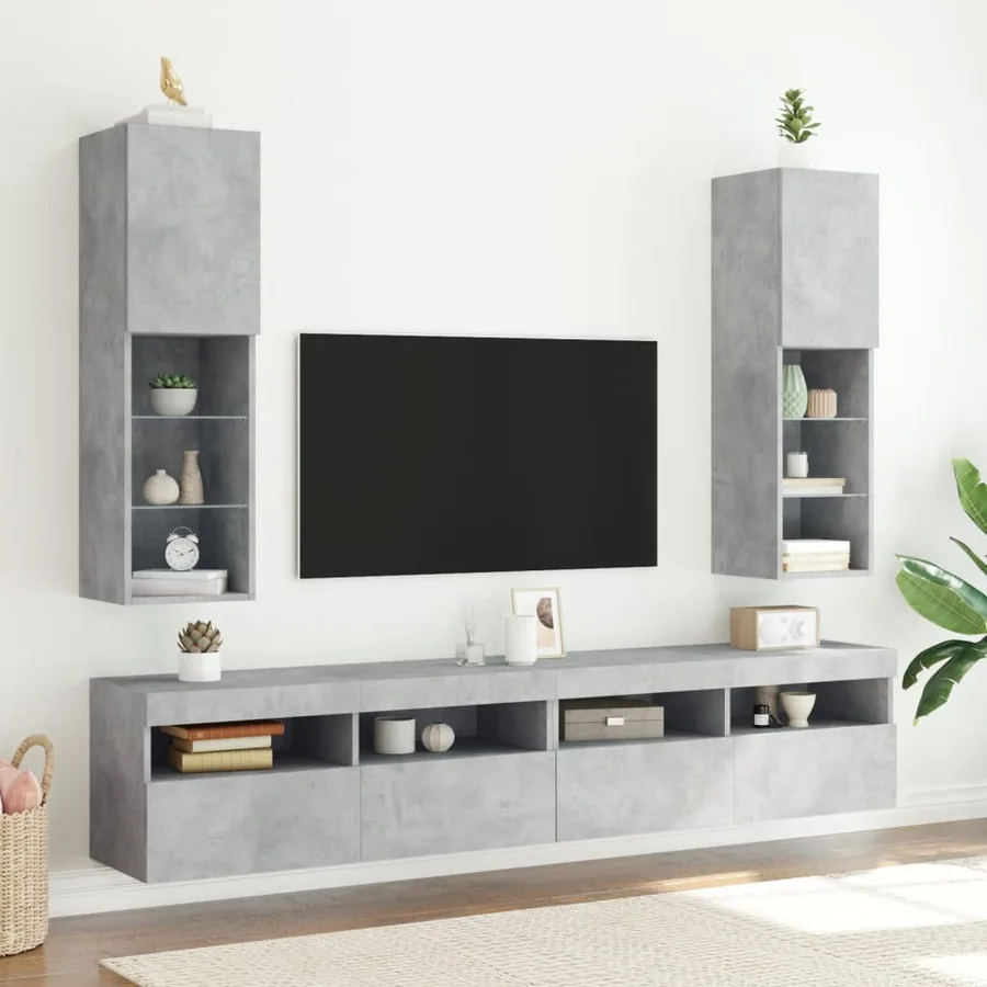 Meuble TV avec lumières LED gris béton 30,5x30x102 cm - 3