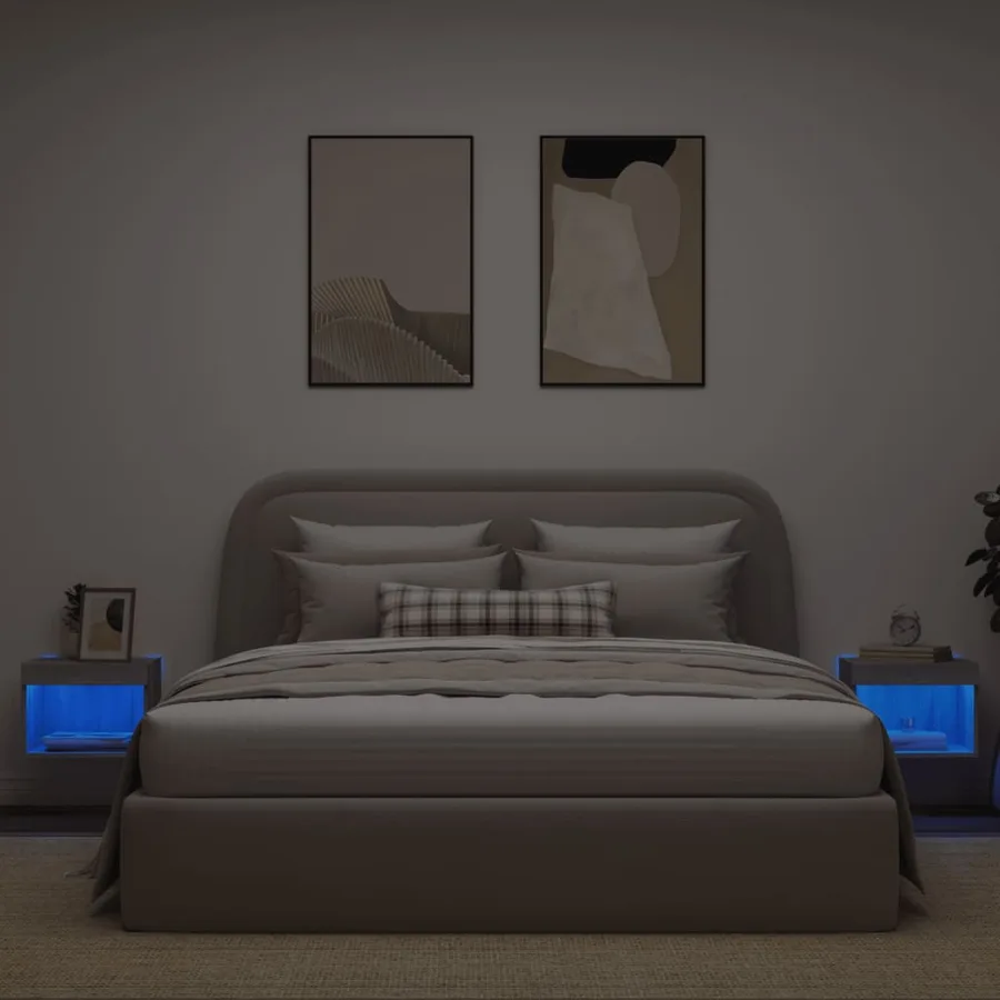 Tables de chevet murales avec lumières LED 2 pcs sonoma gris - 4
