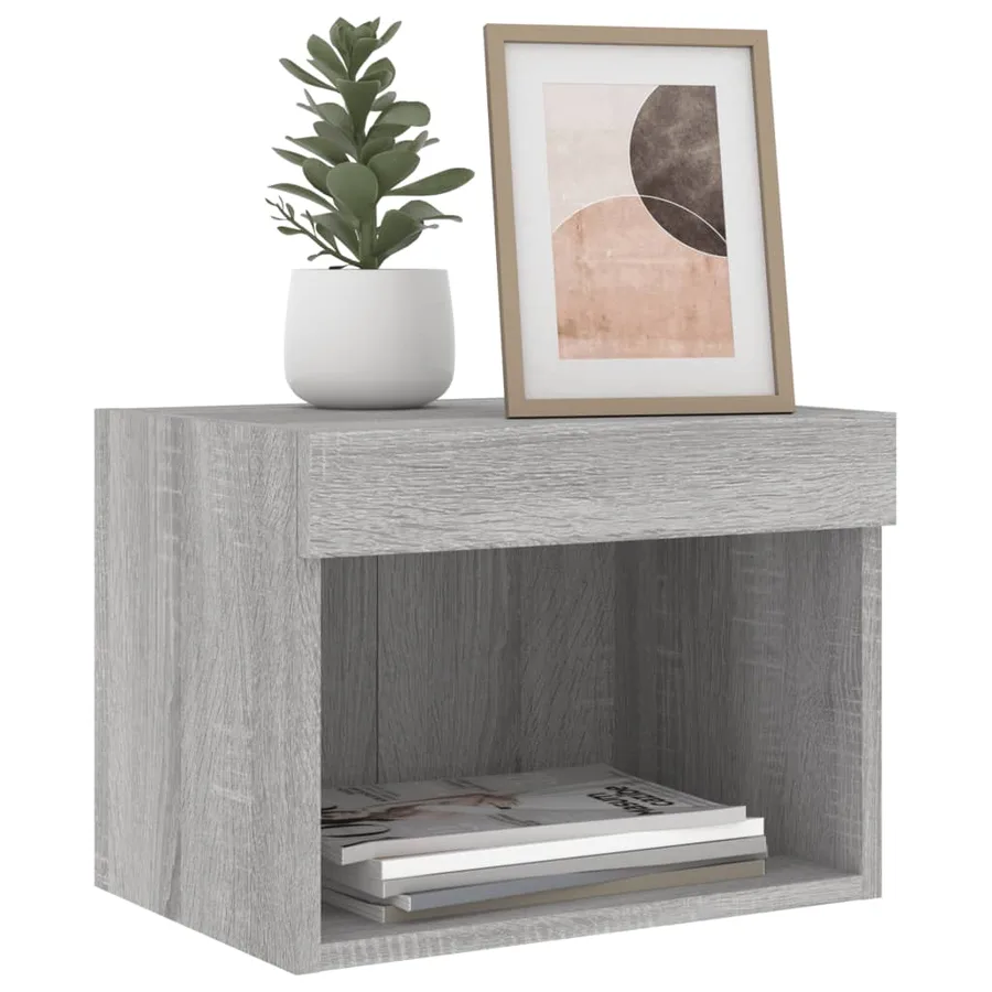 Tables de chevet murales avec lumières LED 2 pcs sonoma gris - 6
