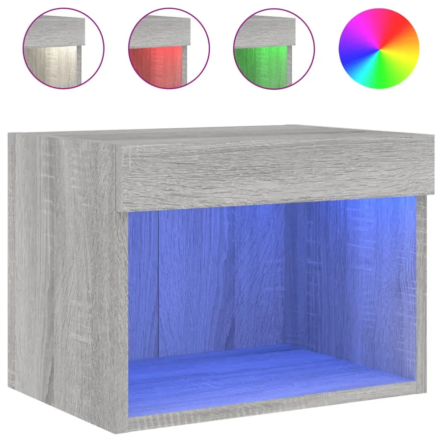 Tables de chevet murales avec lumières LED 2 pcs sonoma gris - 7
