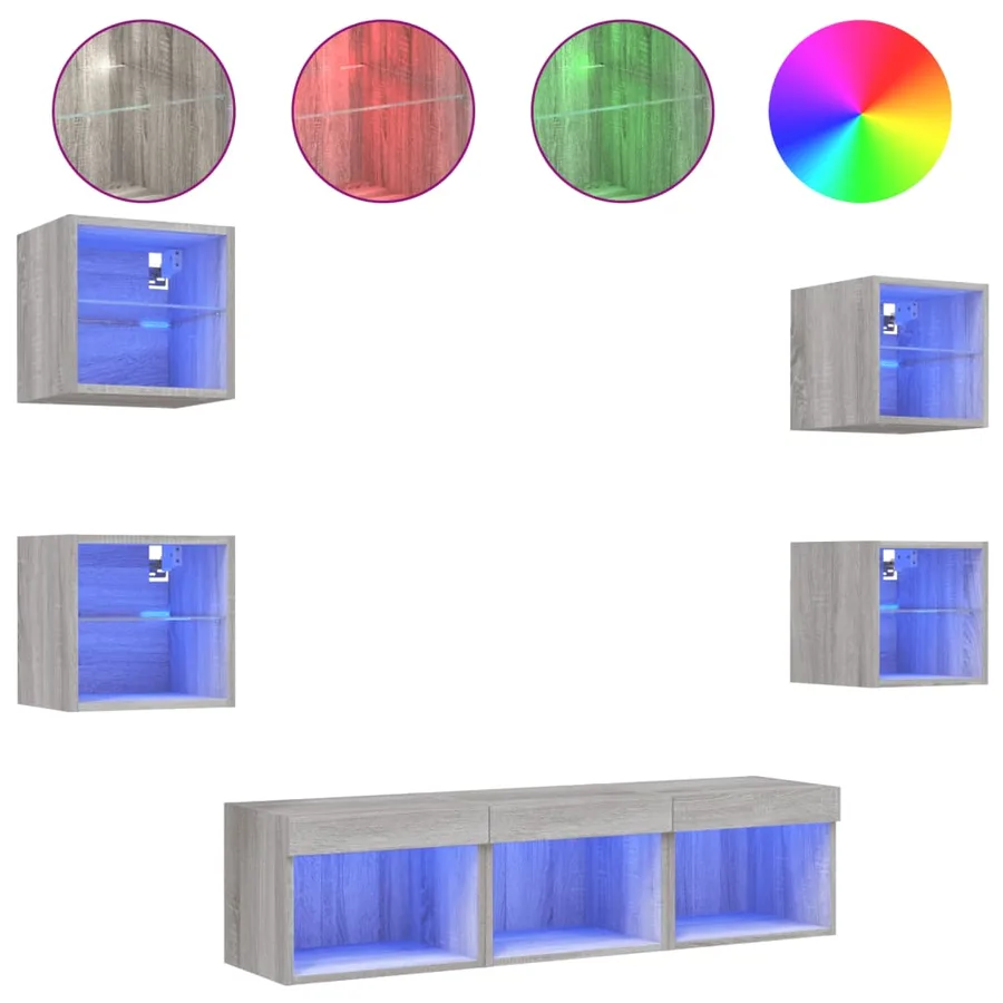 Unités murales TV avec LED 7 pcs gris sonoma bois d'ingénierie - 2