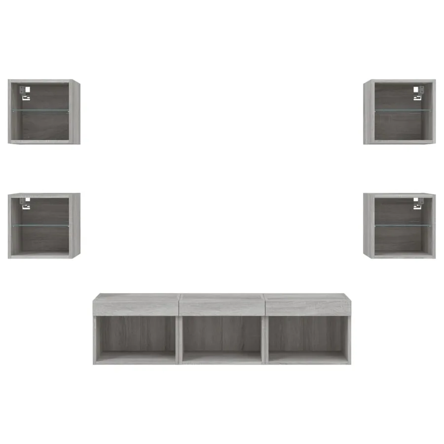 Unités murales TV avec LED 7 pcs gris sonoma bois d'ingénierie - 6