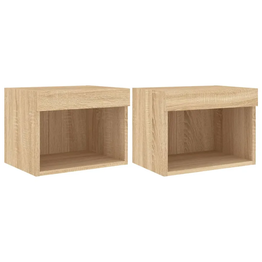 Tables de chevet murales avec lumières LED 2 pcs chêne sonoma - 2